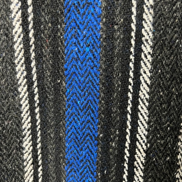 70s BAJA UNISEX Blue and Black Hippie Boho Gypsy Woven Rug Hoodie Jacket - Picture 7 of 7